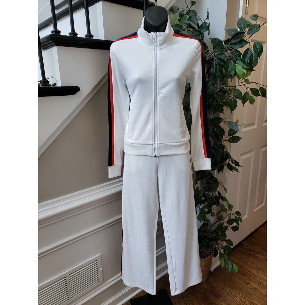 HALFHEART White Zip Up Track Set Size S Red Navy Stripe‎ Athletic Loungewear